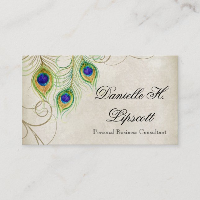 Carte De Visite Peacock Feathers Mariage Design Professionnel (Devant)