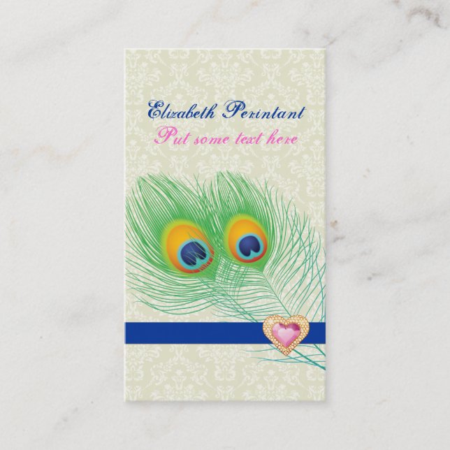 Carte De Visite Peacock plumes bleu chaud rose oeil attrayant (Devant)