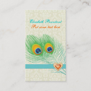 Carte De Visite Peacock plumes turquoise orangé attirant oeil