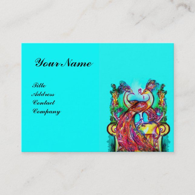 Carte De Visite PEACOCKS EN AMOUR, turquase bleue rouge (Devant)