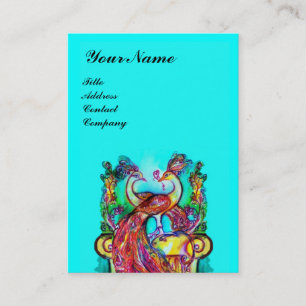 Carte De Visite PEACOCKS EN AMOUREUX Rouge Bleu Turquoise Mariage