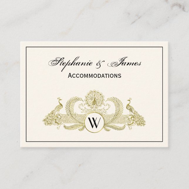 Carte De Visite Peacocks vintages Monogram Ivory BG Faux Gold (Devant)