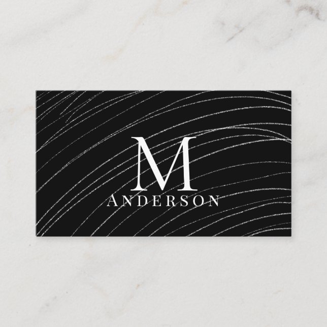 Carte De Visite Pearl Black Masculine Abstraite Double Monogramme (Devant)