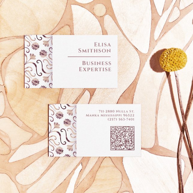 Carte De Visite Pearl Blanc Floral Damask Élégant violet Motif (Créateur téléchargé)