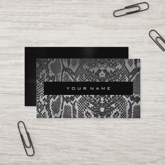 Carte De Visite Peau animale Noir Argent Gris Python Vip Styliste (Devant/Arrière en situation)