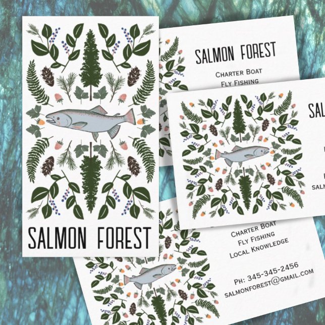 Carte De Visite Pêche Saumon unique Nature PNW Botanique (Créateur téléchargé)
