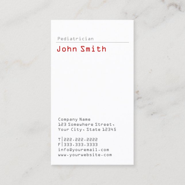 Carte De Visite Pédiatre Simple Plain Professionnel (Devant)