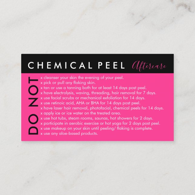 Carte De Visite Peel chimique rose néon évite les soins postérieur (Dos)