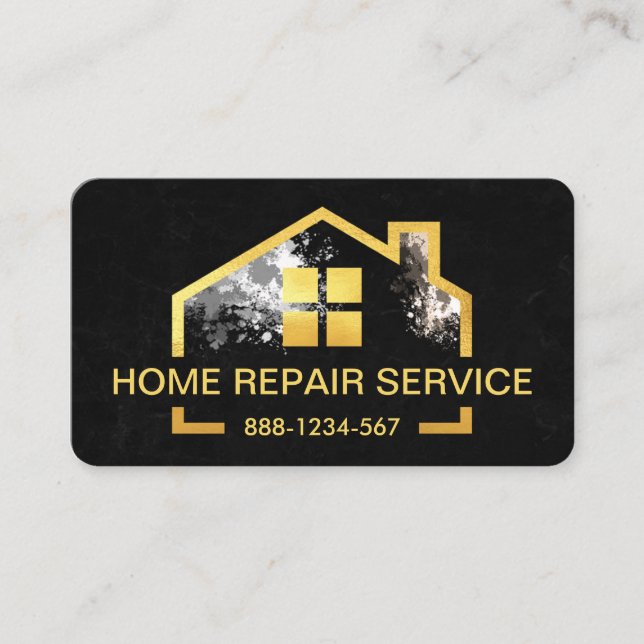 Carte De Visite Peeling Paint Gold Accueil Sur Grunge Noir (Devant)