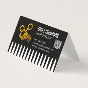 Carte De Visite Peigne en or Coiffeur Code QR