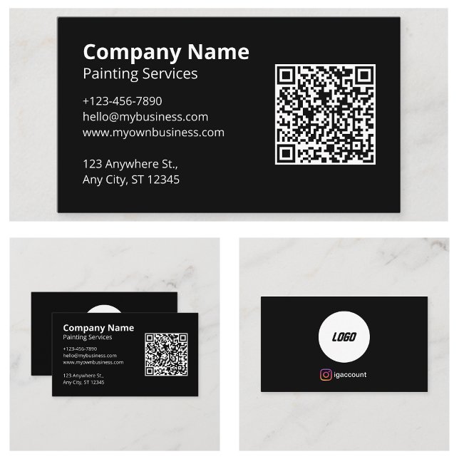 Carte De Visite Peintre de code QR scannable noir (Black Scannable QR Code Painter Business Cards
)