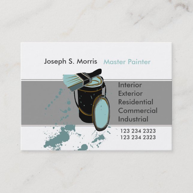 Carte De Visite Peintre de maison moderne de peinture bleu brosse (Devant)