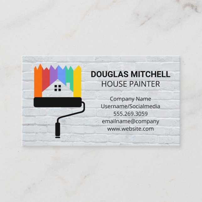 Carte De Visite Peintre | Paint Roller Home Logo | Briques (Devant)