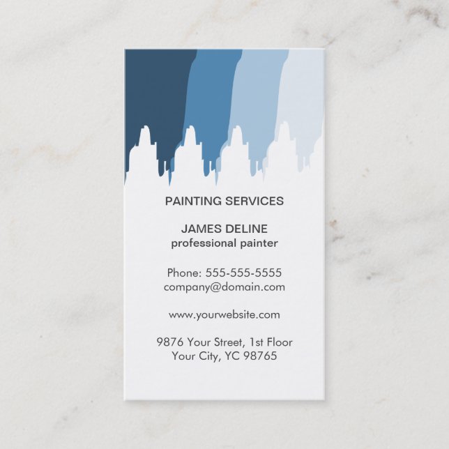 Carte De Visite Peintre professionnel blanc bleu simple (Devant)