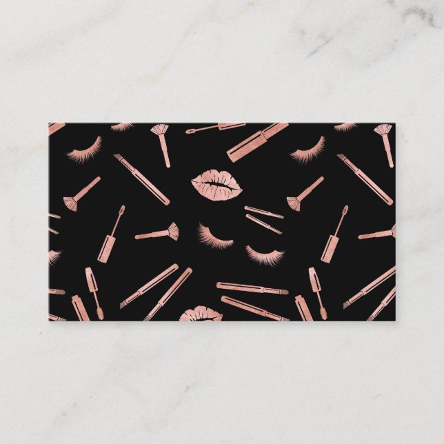 Carte De Visite Peintre rose de maquillage or lashes lèvres lèvres (Devant)
