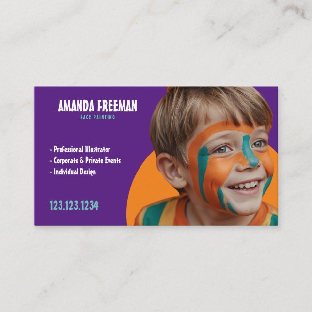 Carte De Visite Peintre Visage Turquoise et violet unique (Devant)