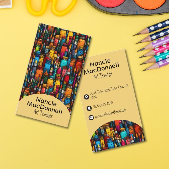 Carte De Visite Peintres d'art coloré Accessoires Motif (Colorful Art Teacher Painters Accessories Pattern Business Card)
