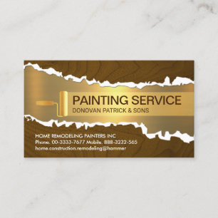 Carte De Visite Peinture à pinceau or du panneau en bois Peeling