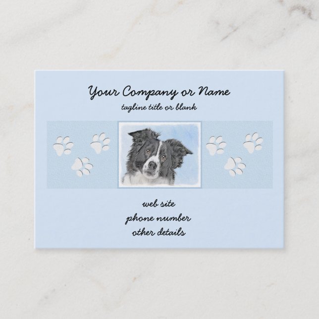 Carte De Visite Peinture Collie Bordure - Joli art original chien (Devant)