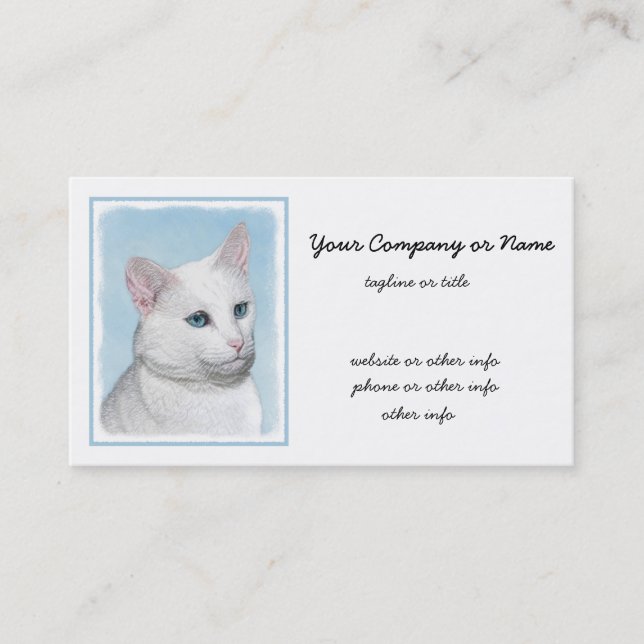 Carte De Visite Peinture de chat blanc - Cute Original Cat Art (Devant)