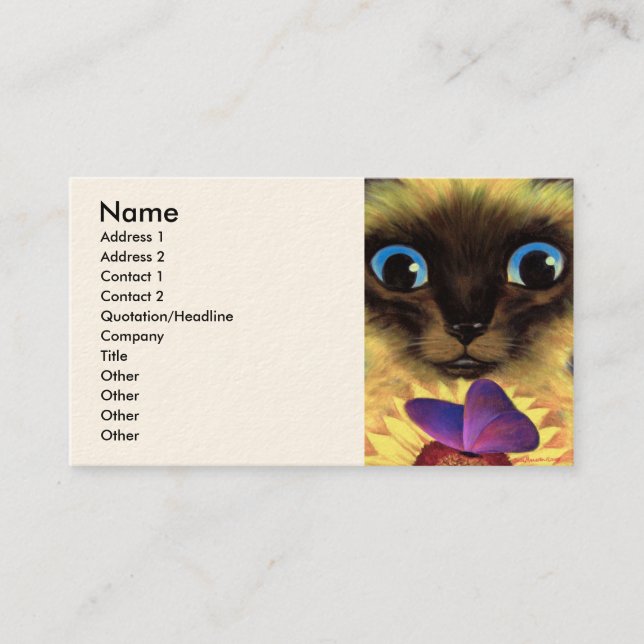 Carte De Visite Peinture de chat siamois avec le papillon - multi (Devant)