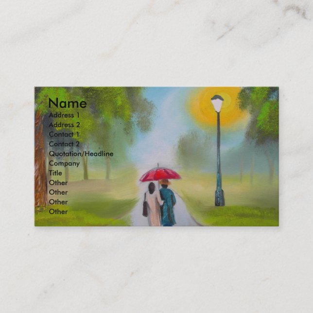 CARTE DE VISITE PEINTURE DE PARAPLUIE DE COUPLES DE JOUR PLUVIEUX (Devant)