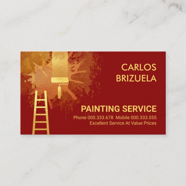 Carte De Visite Peinture de peinture dorée à mur rouge (Devant)
