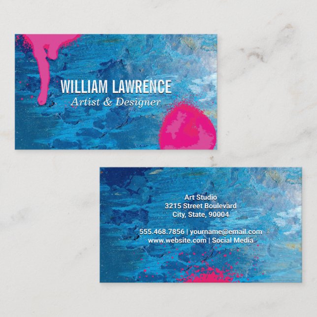 Carte De Visite Peinture de texture bleue | Peinture par pulvérisa (Devant / Derrière)
