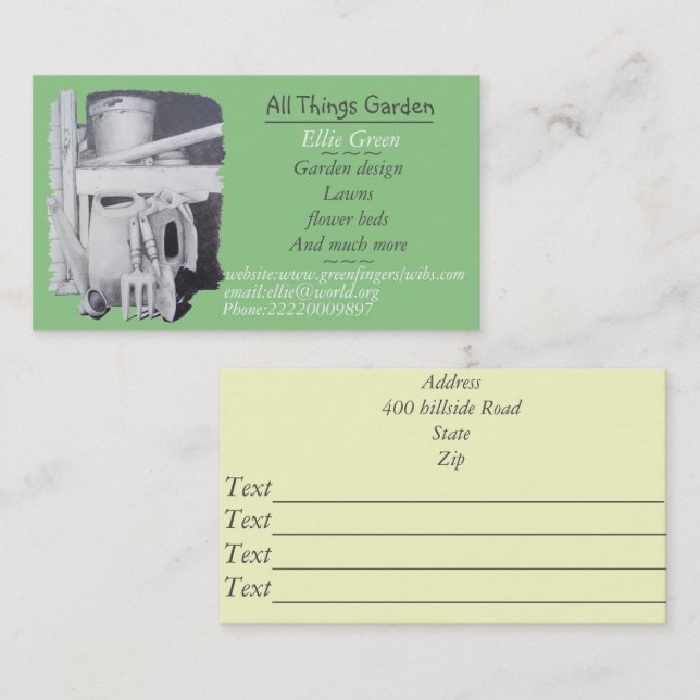Carte De Visite peinture d'outils de jardin pour jardinier (Devant / Derrière)