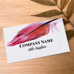 Carte De Visite peinture en plumes rose magenta sur blanc