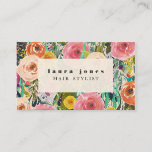 Carte De Visite Peinture florale moderne Modèle Styliste de cheveu