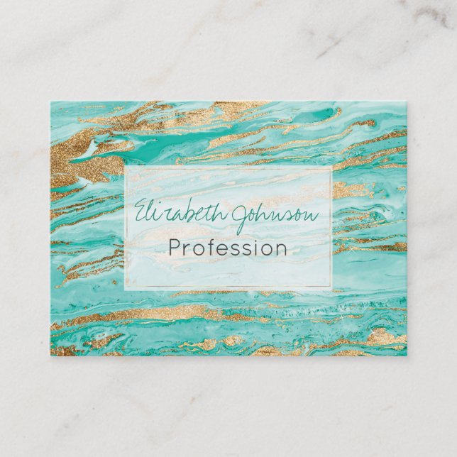 Carte De Visite Peinture Liquide Mint Or Abstrait en Marbre (Devant)