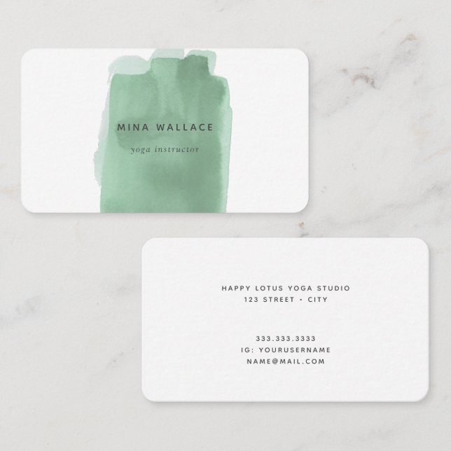 Carte De Visite Peinture moderne Art minimal Aquarelle verte Yoga (Devant / Derrière)