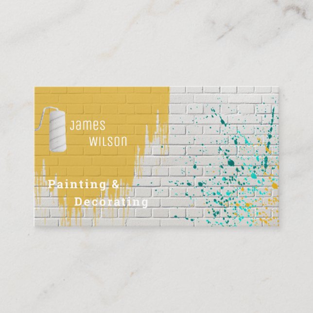 Carte De Visite Peinture murale bleu jaune peintre décorateur  (Devant)
