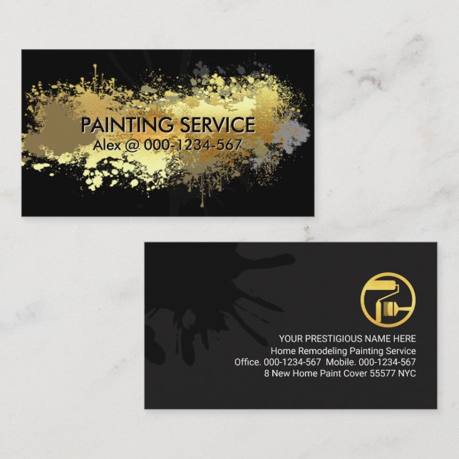 Carte De Visite Peinture or Splatter Home Peinture (Devant / Derrière)