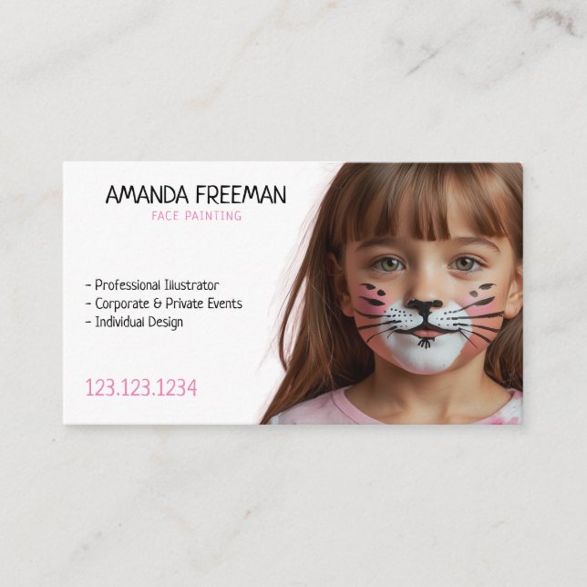 Carte De Visite Peinture simple à visage rose et blanc pour enfant (Devant)