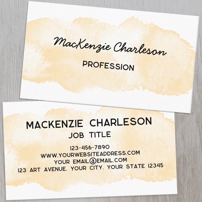 Carte De Visite Peinture simple aquarelle brosse jaune (Simple watercolor paint brushstroke custom text business card)
