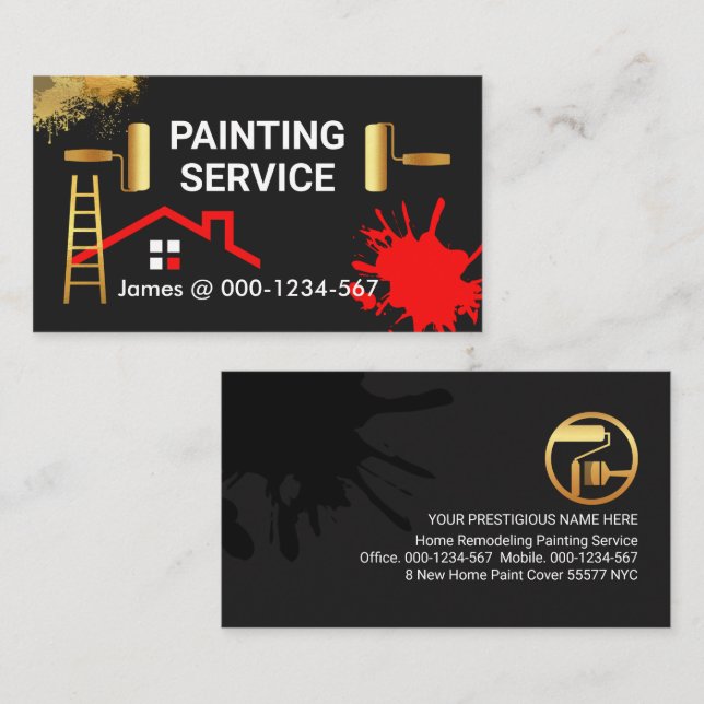Carte De Visite Peinture Splatters Accueil Peinture (Devant / Derrière)