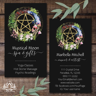 Carte De Visite Pentacle Nature Fleurs de couronne Boho Noir