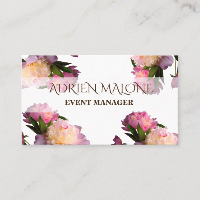 Carte De Visite Peonies Elégante Floral Professional Card (Devant)