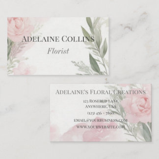 Carte De Visite Peonies roses minimalistes Aquarelle Floriste