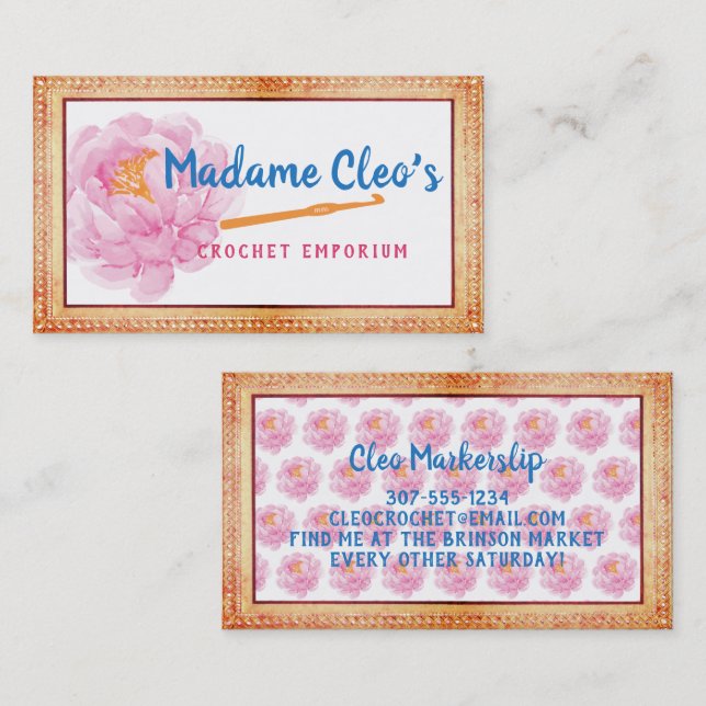 Carte De Visite Peony faux dentelle crochet fil crochet artisanat (Devant / Derrière)