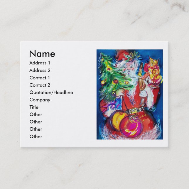 CARTE DE VISITE PÈRE NOËL AVEC ARBRE DE NOËL ET CADEAUX (Devant)
