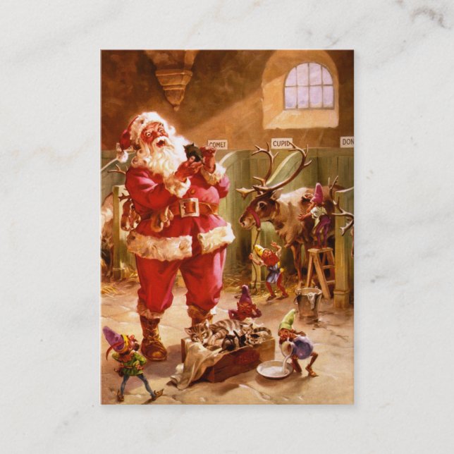 Carte De Visite Père Noël dans la grange de renne (Devant)