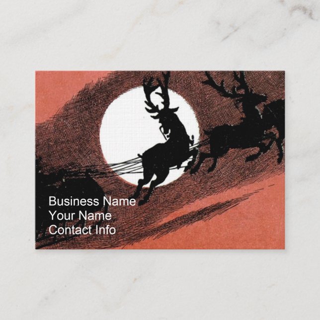 Carte De Visite Père Noël Sleigh et silhouette de renne (Devant)
