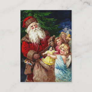 Carte De Visite Père Noël vintage avec des anges