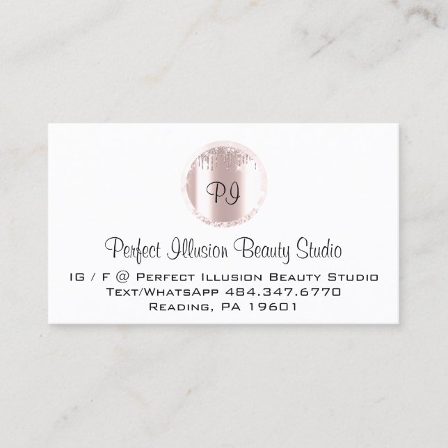 Carte De Visite Perfect Beauty Studio Services Rose Monogramme (Devant)