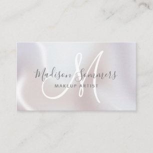 Carte De Visite Perle Iridescente Monogramme Artiste maquillage