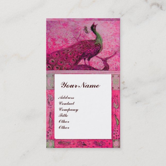 Carte De Visite PERRUCHES AMOUR MARIAGE MONOGRAMME Rose Fuchsia Bl (Devant)