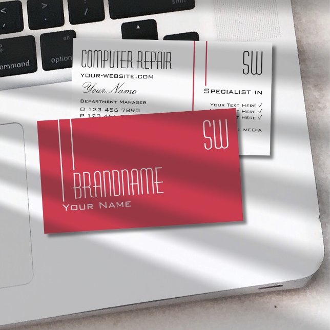 Carte De Visite Perse rouge et blanc avec Initiales Professionnel (Créateur téléchargé)